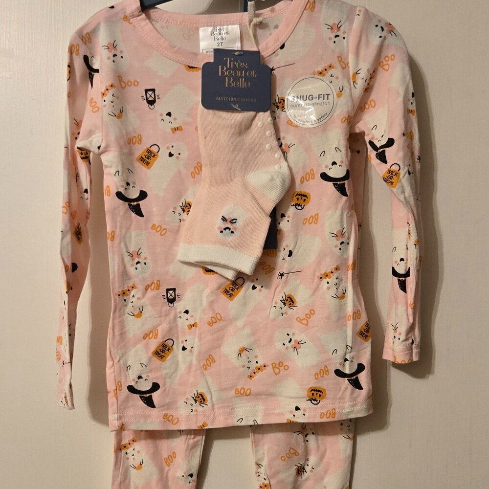 Tres Beau et Belle Toddler Girl Bamboo Pajama Set 2t 3t Spooky Ghost Pink